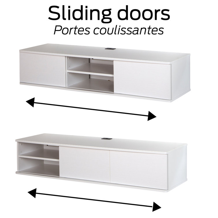 Agora Pure White Floating TV Stand with Cabinet