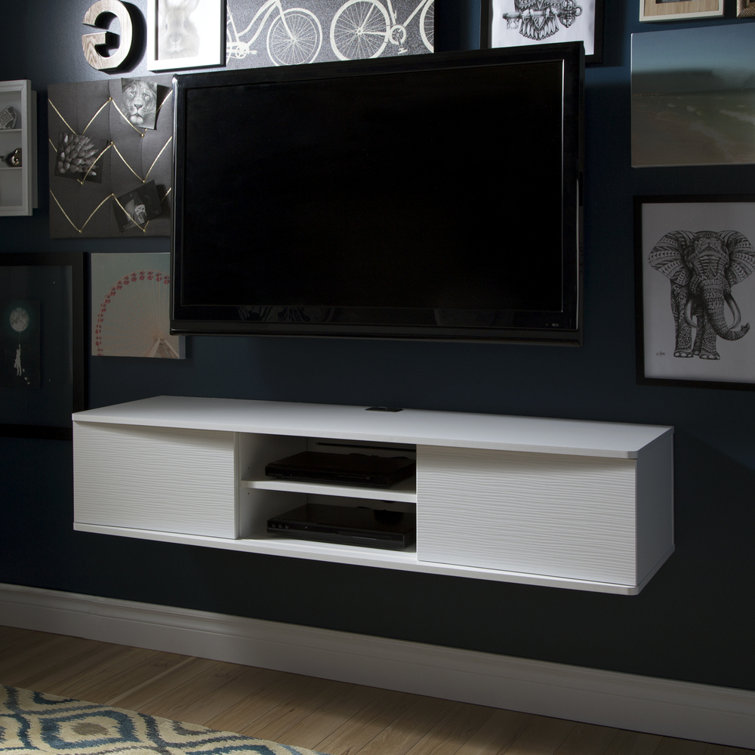Agora Pure White Floating TV Stand with Cabinet