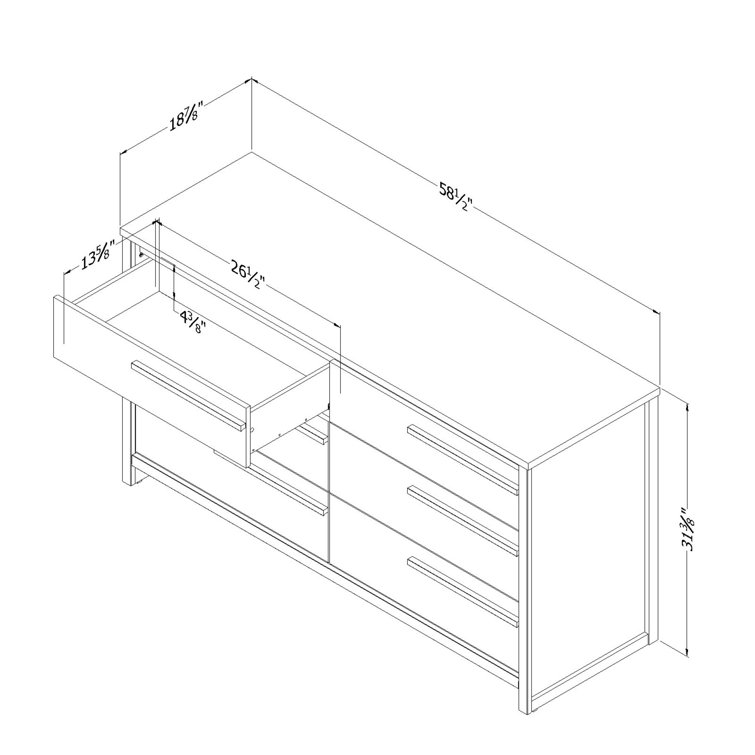 Natural Walnut 6-Drawer Double Dresser