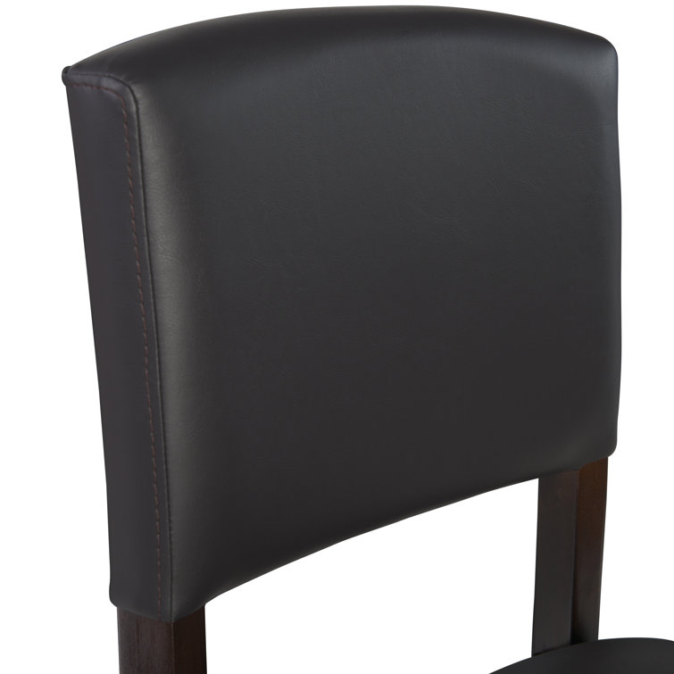 Espresso Wood Bar Stool with Red Faux Leather Upholstery