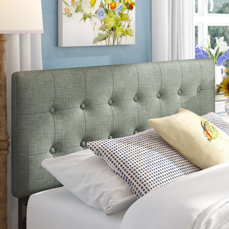 Gray Tufted Upholstered Full Headboard with Button Accents
