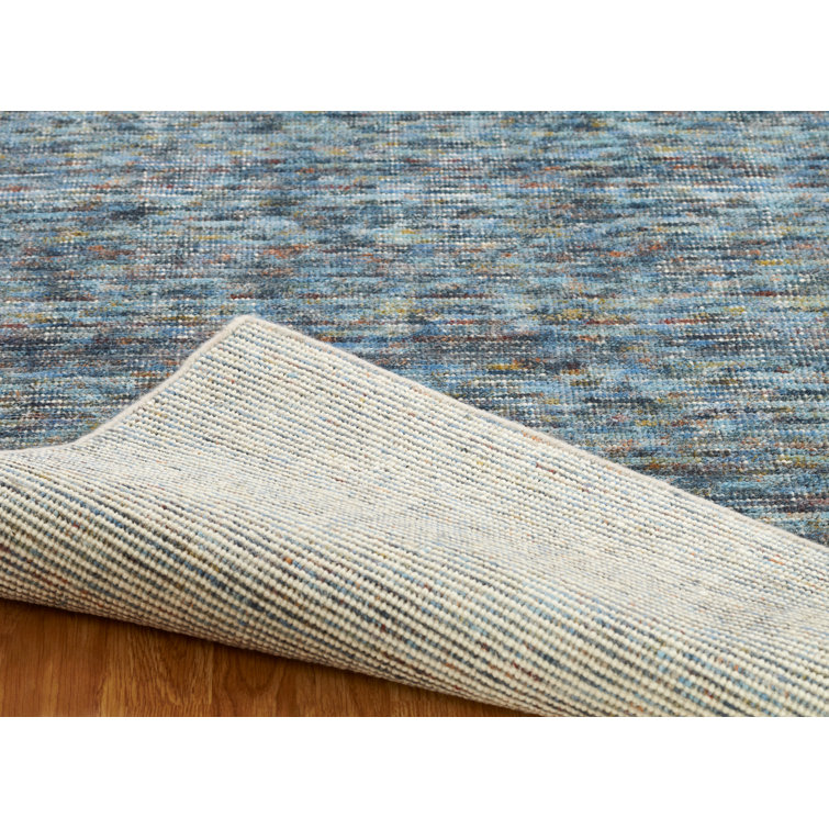 Handmade Blue Wool and Viscose Rectangular Area Rug