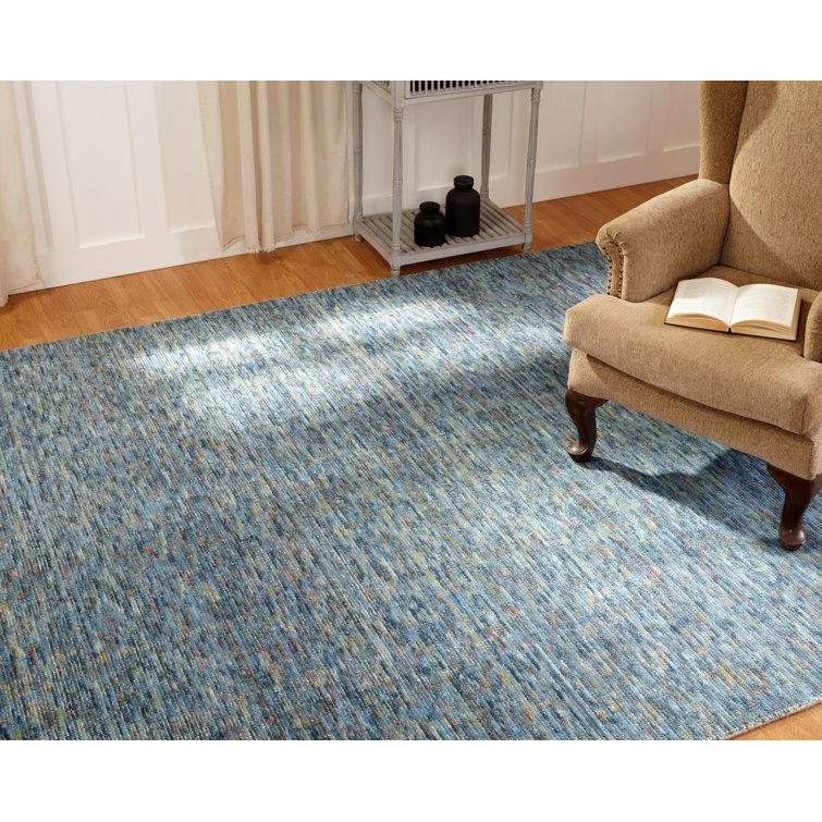 Handmade Blue Wool and Viscose Rectangular Area Rug