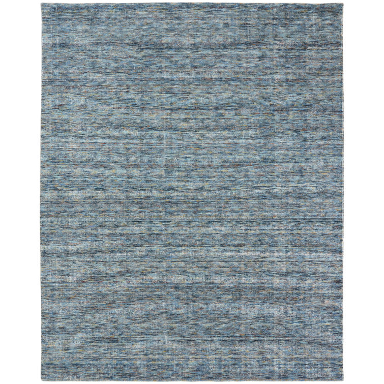 Handmade Blue Wool and Viscose Rectangular Area Rug