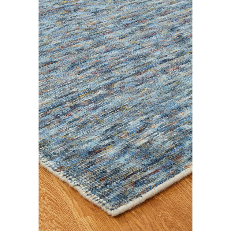 Handmade Blue Wool and Viscose Rectangular Area Rug