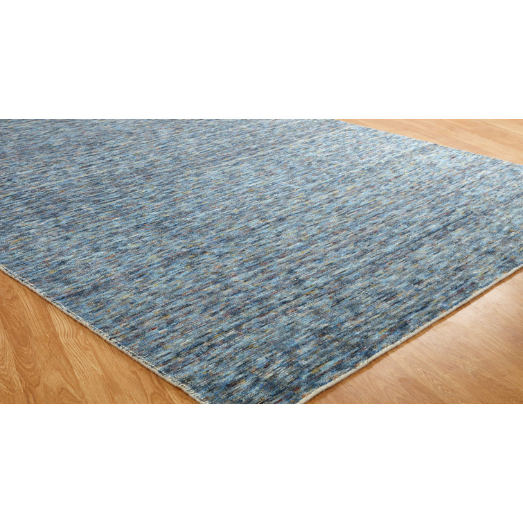 Handmade Blue Wool and Viscose Rectangular Area Rug