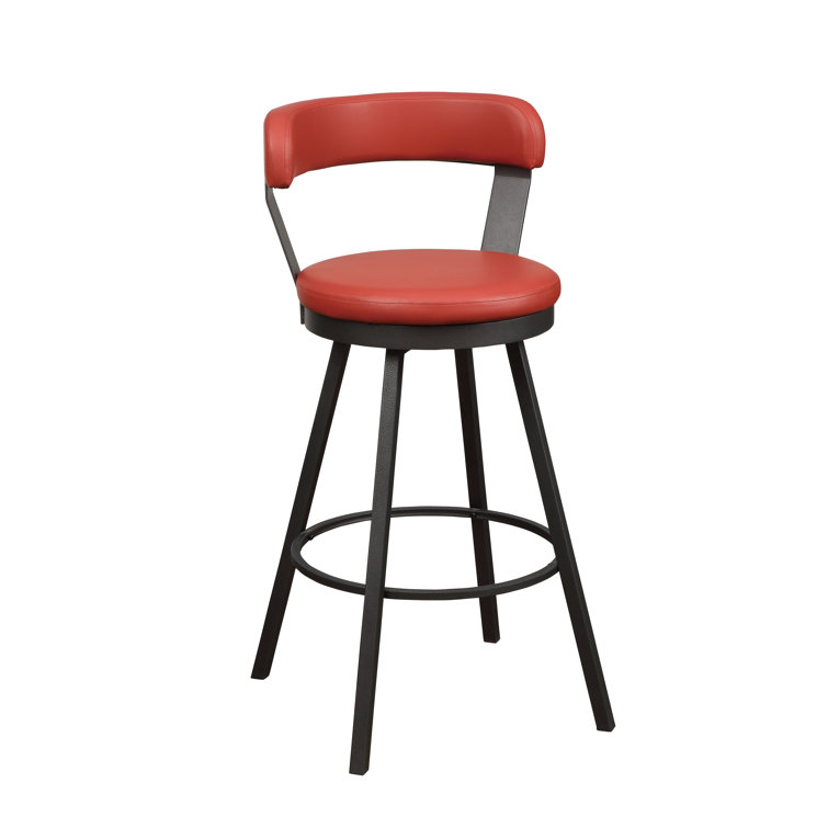 Red Faux Leather Swivel Counter Stools with Metal Base, Set of 2