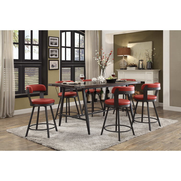 Red Faux Leather Swivel Counter Stools with Metal Base, Set of 2