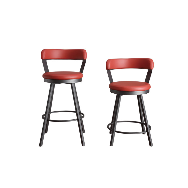 Red Faux Leather Swivel Counter Stools with Metal Base, Set of 2