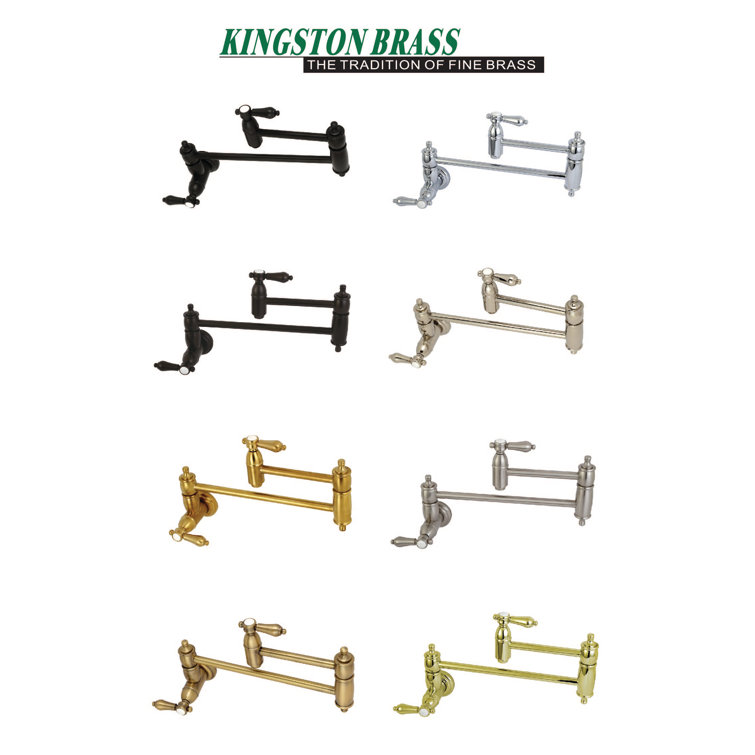 Polished Brass Dual Handle Wall Mount Pot Filler Faucet