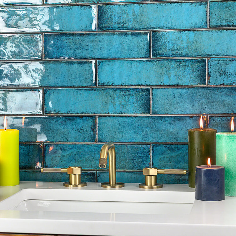 Moze Blue 3" x 12" Polished Ceramic Subway Wall Tile