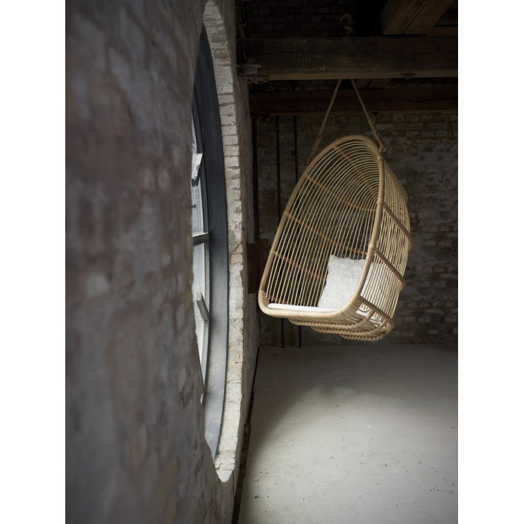 Natural Rattan Hanging Swing Chair with White Canvas Cushion