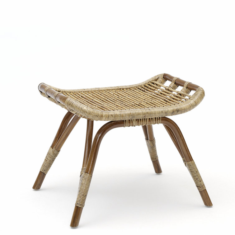 Antique Umber Handcrafted Rattan Mid-Century Ottoman