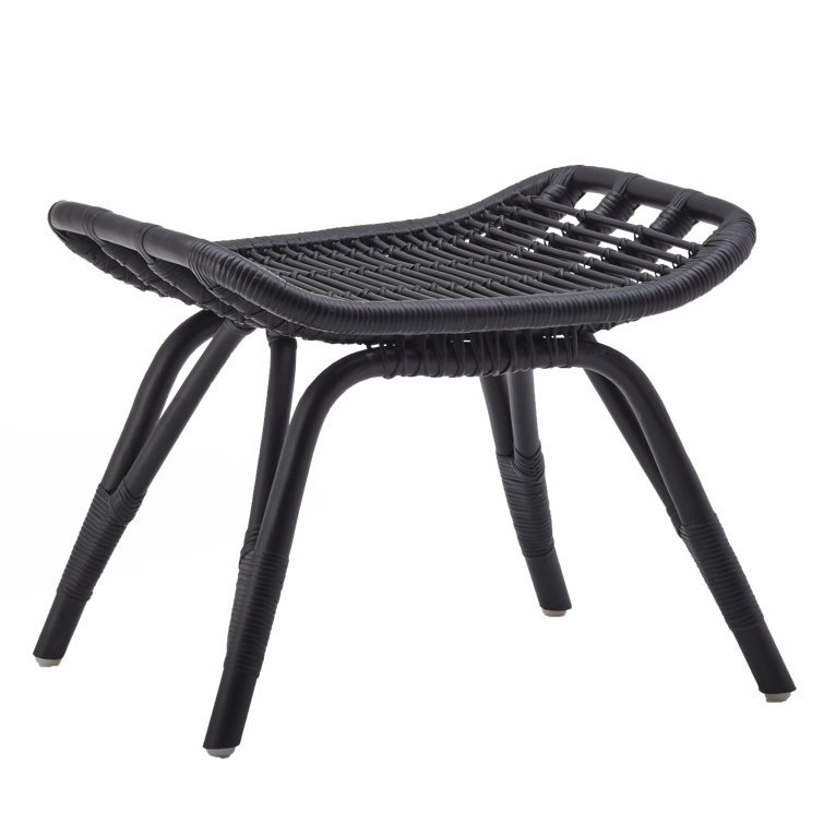Black Handcrafted Rattan Mid-Century Modern Ottoman