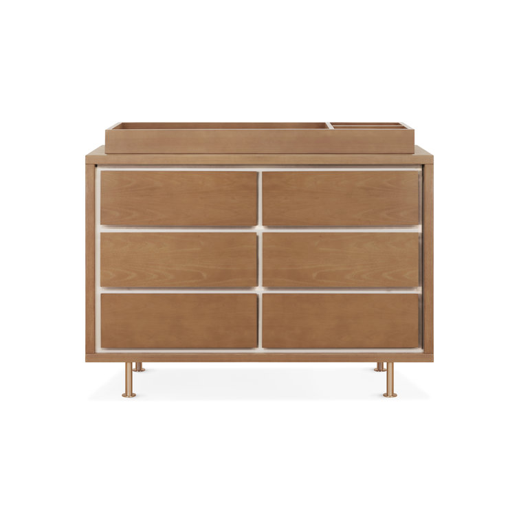 Mid-Century Brown Double Dresser with Soft Close Drawers