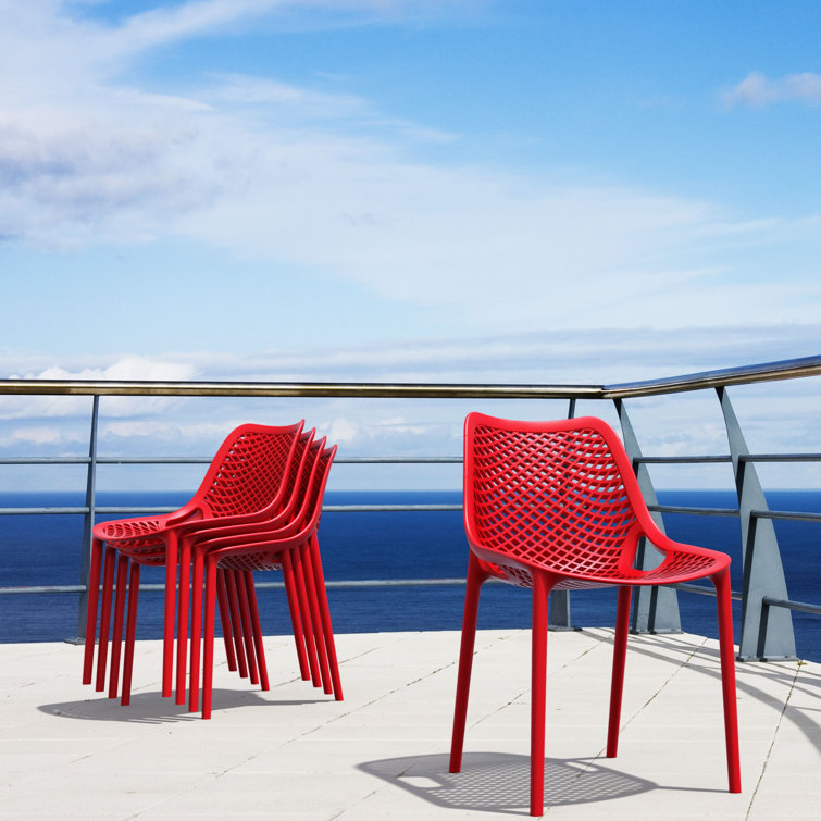 Red Stackable Plastic Outdoor Dining Chairs, Set of 2