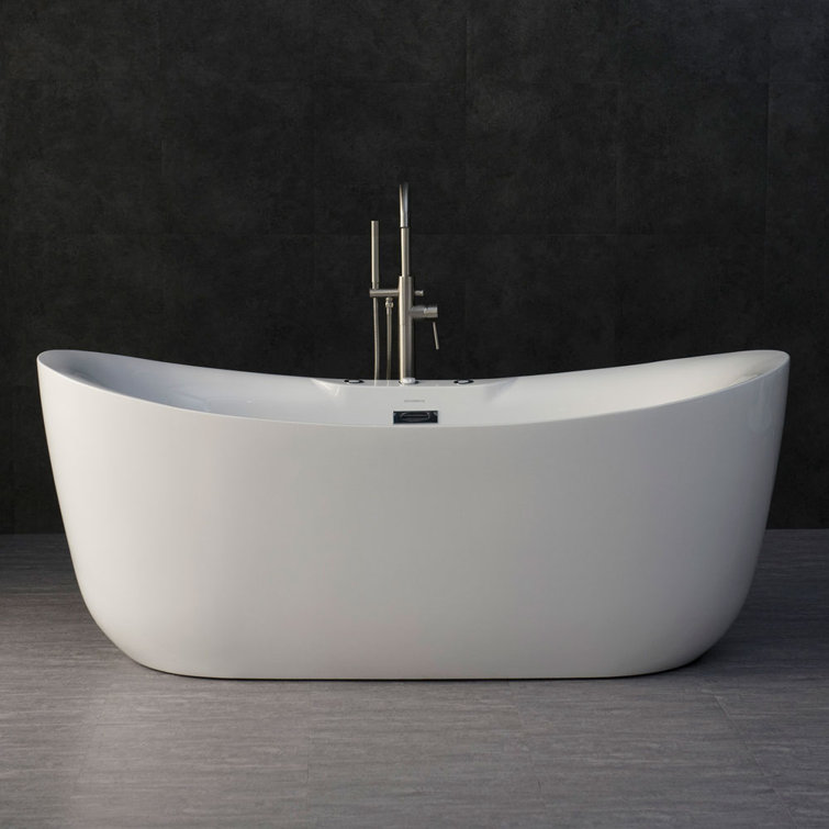 71'' White Acrylic Freestanding Double Slipper Bathtub with Jets