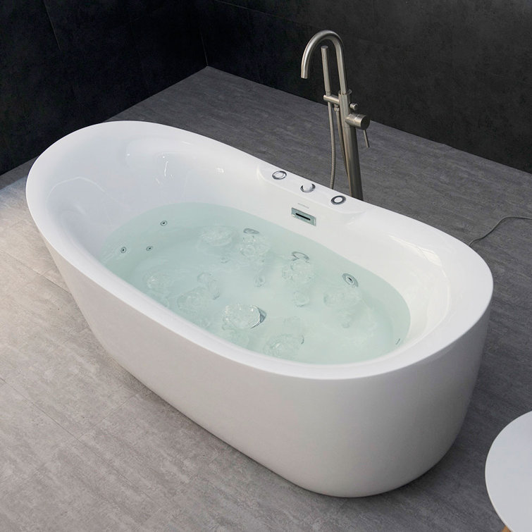 71'' White Acrylic Freestanding Double Slipper Bathtub with Jets