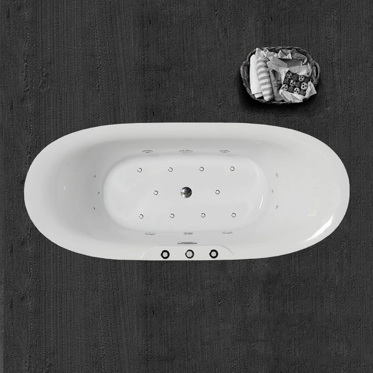 71'' White Acrylic Freestanding Double Slipper Bathtub with Jets