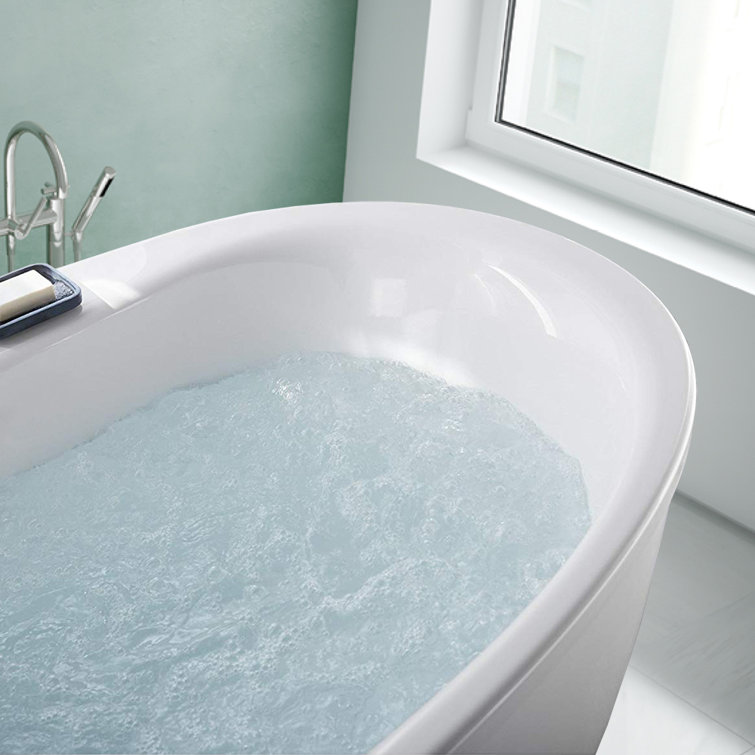 71'' White Acrylic Freestanding Double Slipper Bathtub with Jets