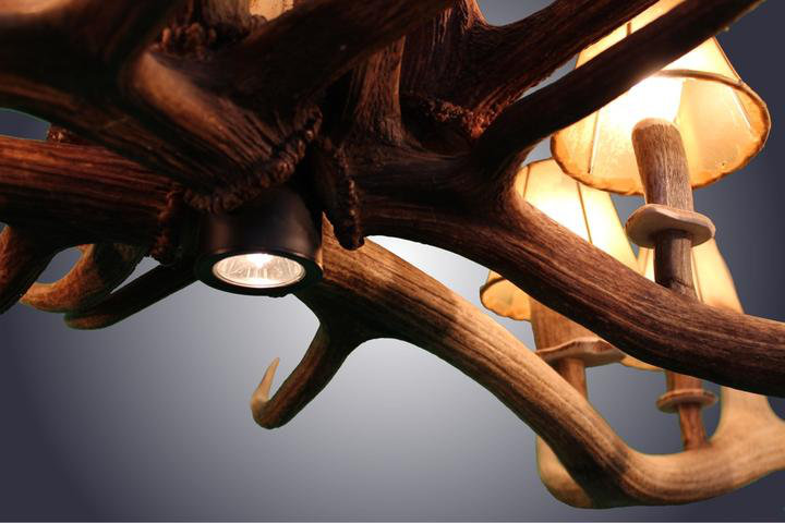 Rustic Mule Deer Antler 8-Light Chandelier with Antique Brass Chain