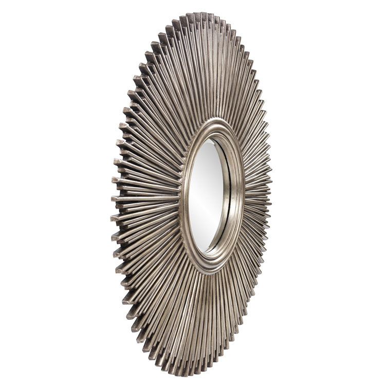50" Singapore Starburst Silver Leaf Round Wall Mirror