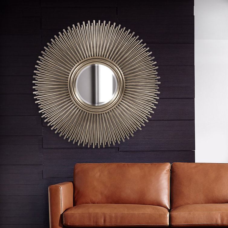 50" Singapore Starburst Silver Leaf Round Wall Mirror
