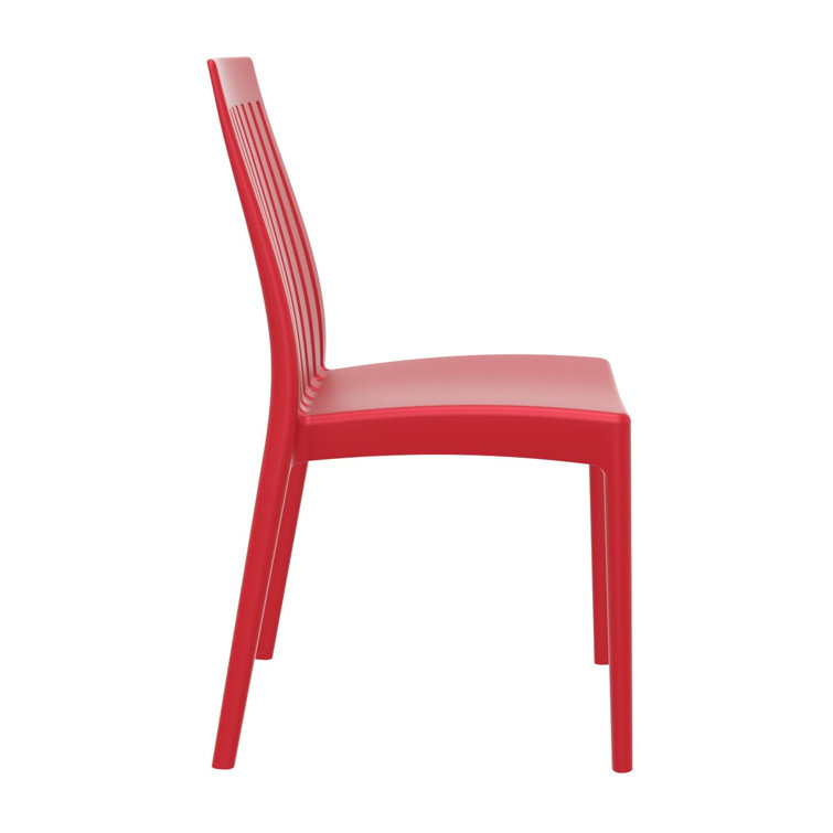 Red Stackable Plastic Outdoor Dining Chairs with Slatted Back, Set of 2