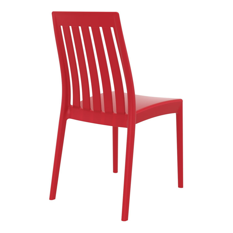 Red Stackable Plastic Outdoor Dining Chairs with Slatted Back, Set of 2