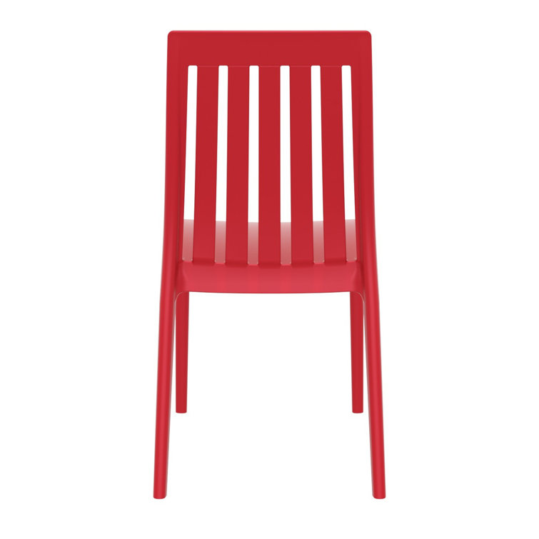 Red Stackable Plastic Outdoor Dining Chairs with Slatted Back, Set of 2