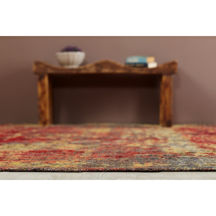 Red and Yellow Abstract Rectangular Viscose Area Rug