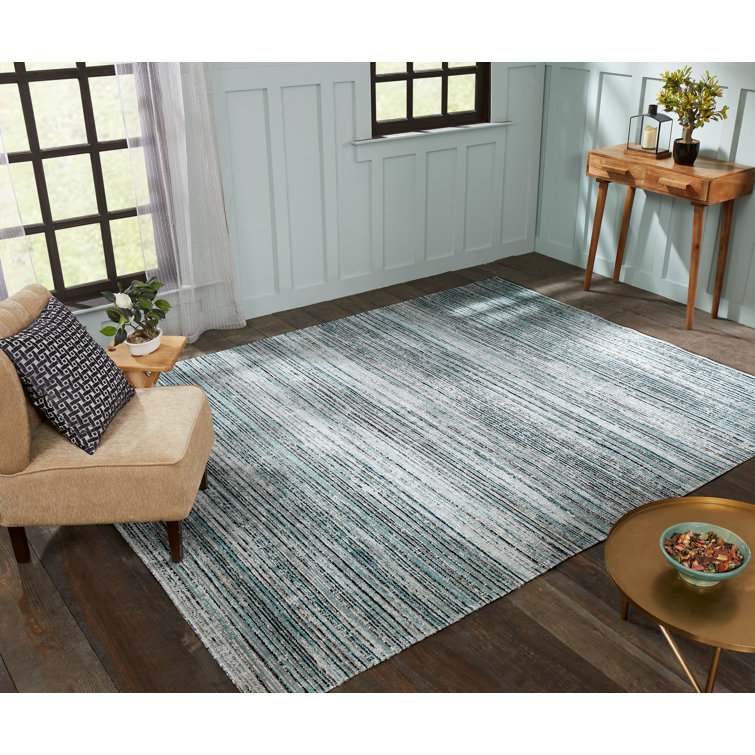 Aqua and Light Gray Abstract Synthetic 2' x 3' Area Rug