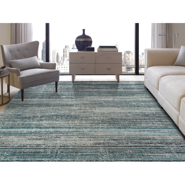 Aqua and Light Gray Abstract Synthetic 2' x 3' Area Rug