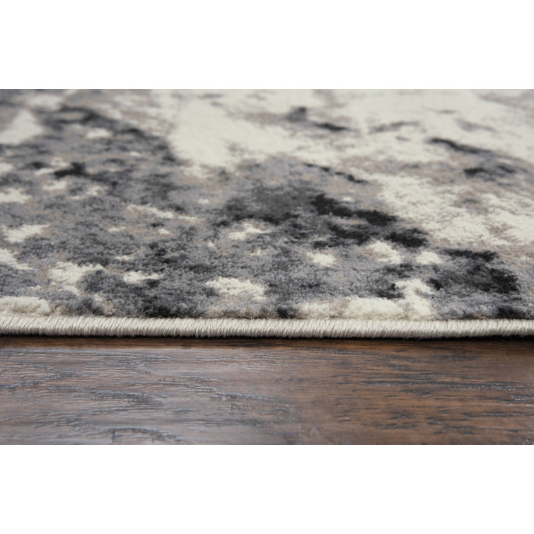 Gray Abstract Washable Synthetic Rectangular Rug