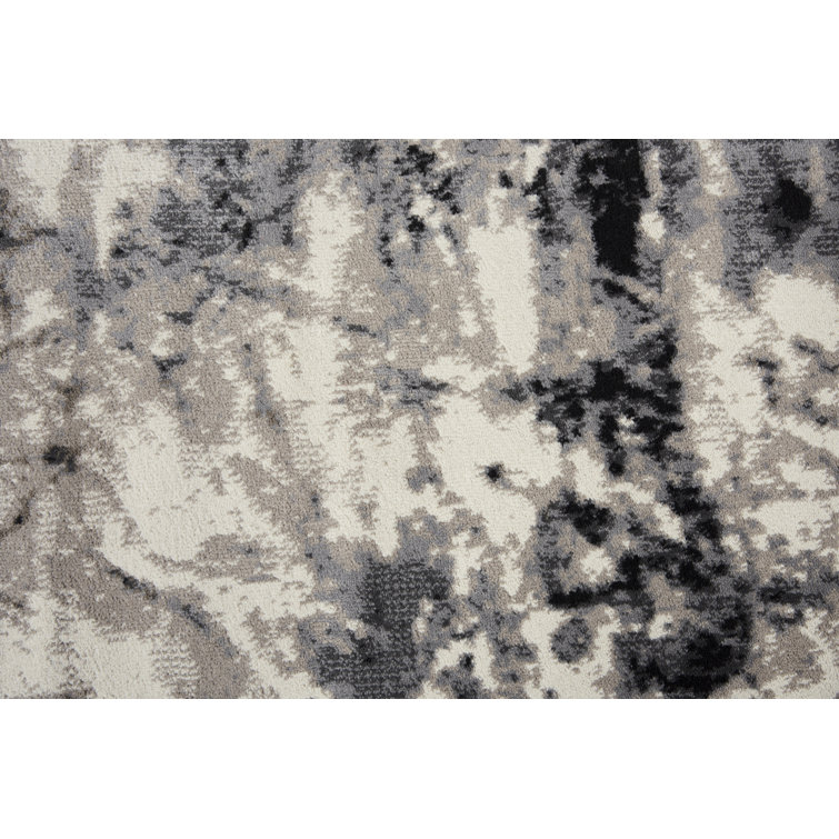 Gray Abstract Washable Synthetic Rectangular Rug