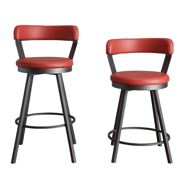Red Faux Leather Swivel Counter Stools with Metal Base, Set of 2