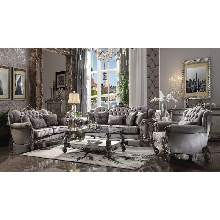 Versailles Antique Platinum Velvet Accent Chair