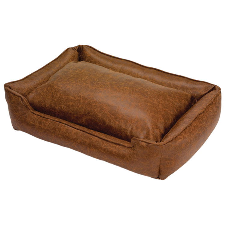 Large Brown Faux Leather Orthopedic Elevated Pet Bed