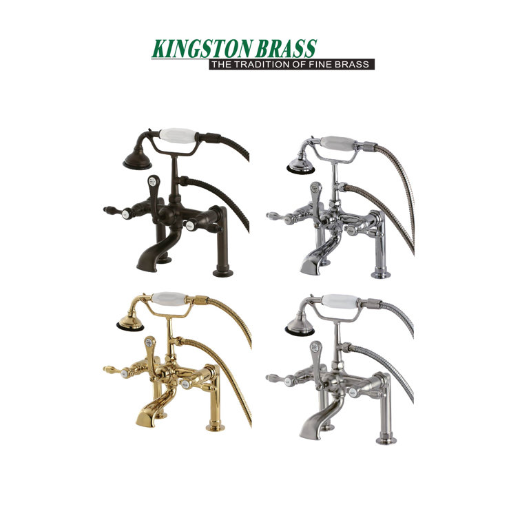 Polished Chrome Three-Handle Clawfoot Tub Faucet with Hand Shower