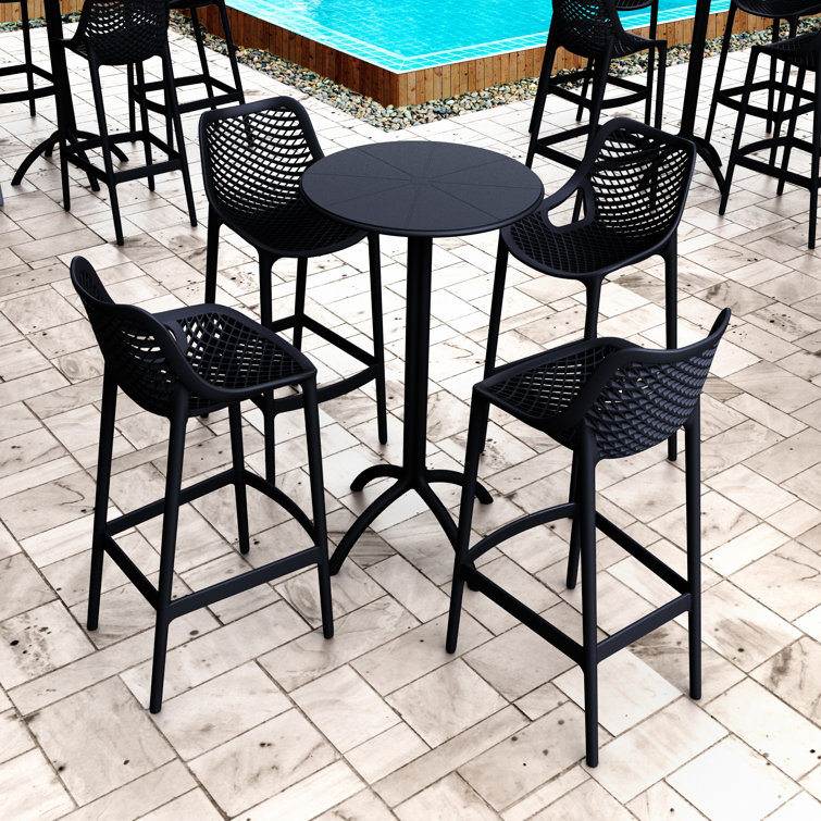 Black Plastic Outdoor Bar Stools with Footrest, Set of 2