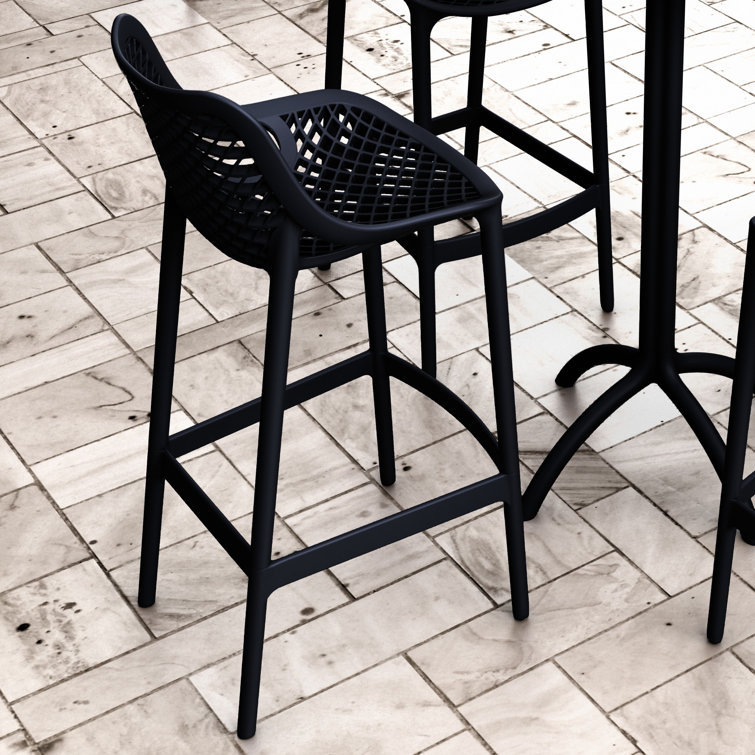 Black Plastic Outdoor Bar Stools with Footrest, Set of 2