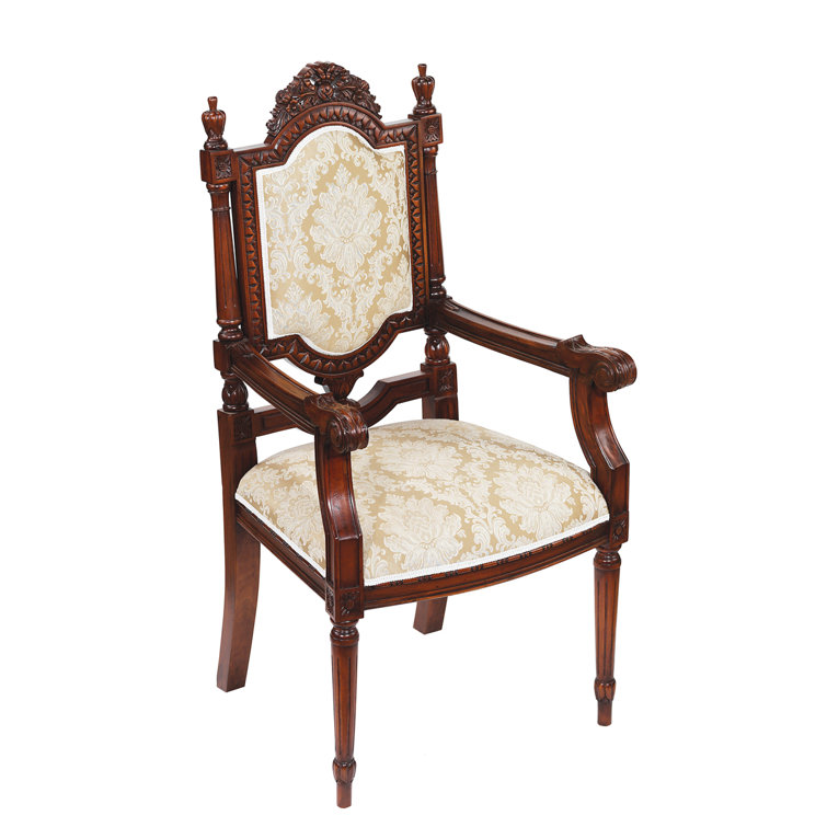 Elegant Mahogany Armchair with Ivory Cotton-Poly Blend Upholstery