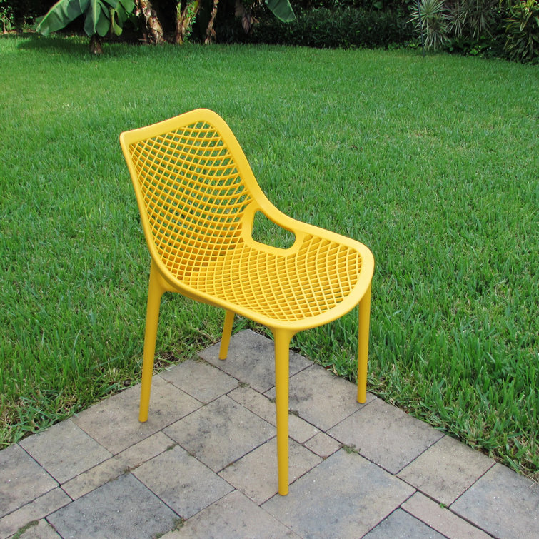 Yellow Stackable UV Resistant Plastic Outdoor Dining Chairs, Set of 2