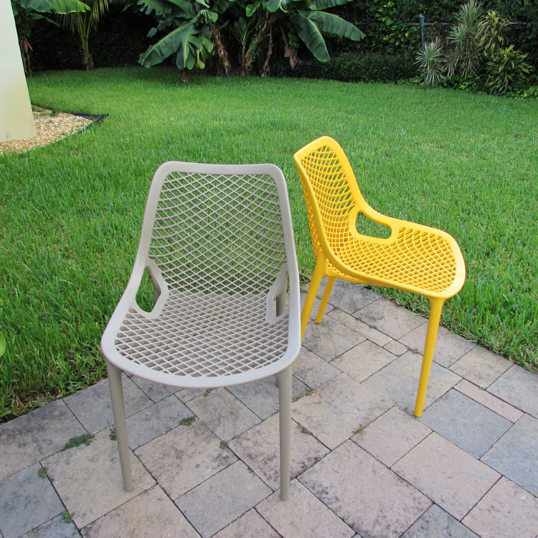Yellow Stackable UV Resistant Plastic Outdoor Dining Chairs, Set of 2