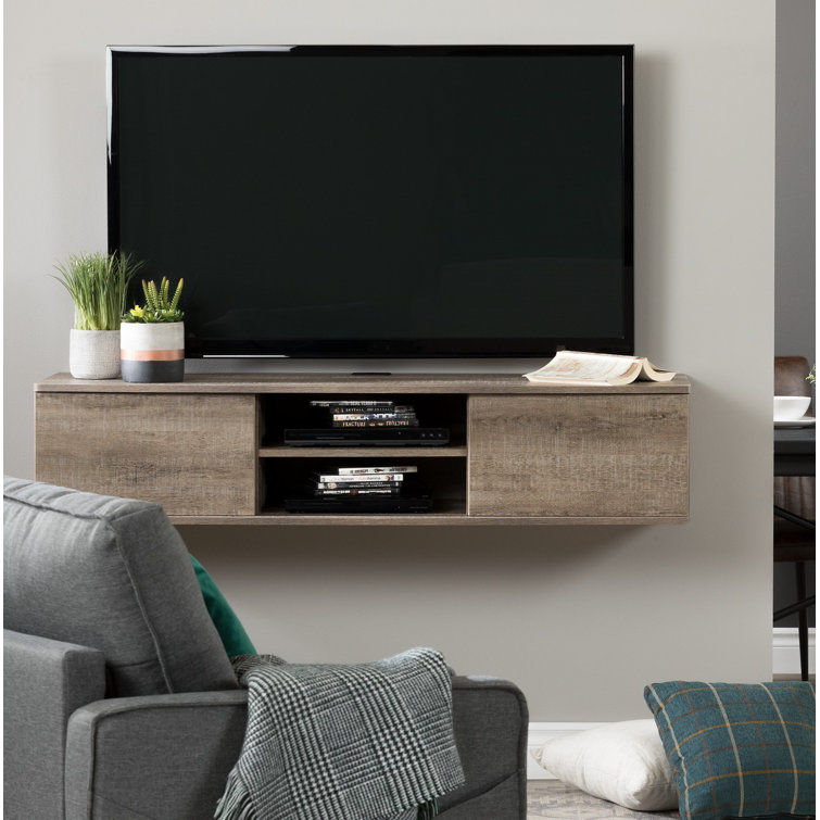 Weathered Oak Floating TV Stand with Cabinet for TVs up to 65"