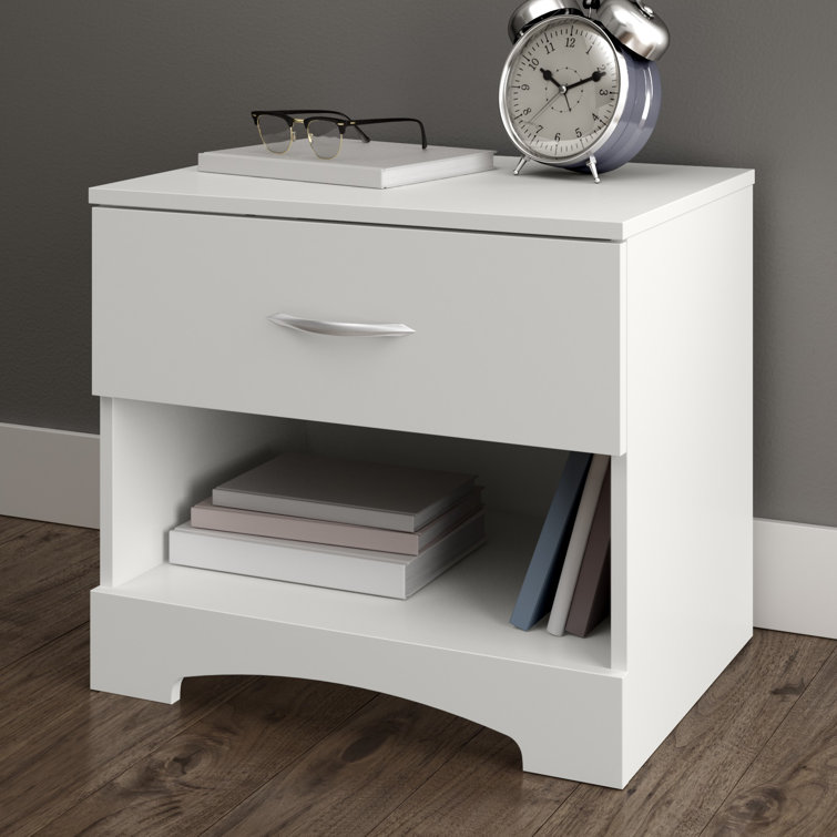 Pure White 1-Drawer Nightstand with Open Shelf
