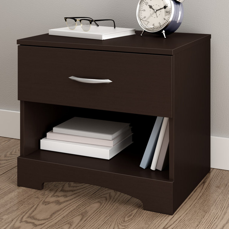Chocolate Brown 1-Drawer Nightstand with Open Shelf