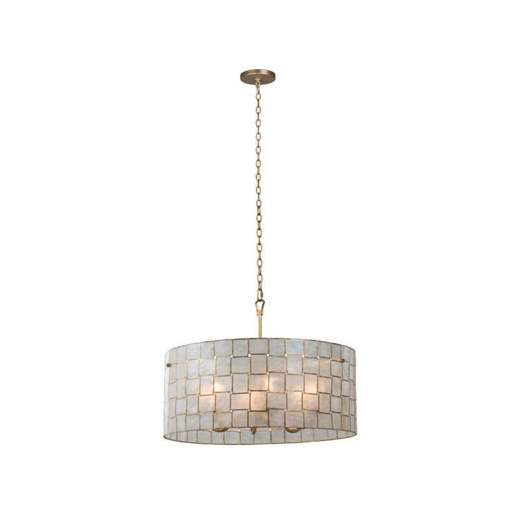 Gold Capiz Shell Drum Chandelier with Glass Accents
