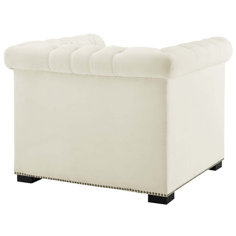 Elegant Black Velvet Chesterfield Armchair with Nailhead Trim