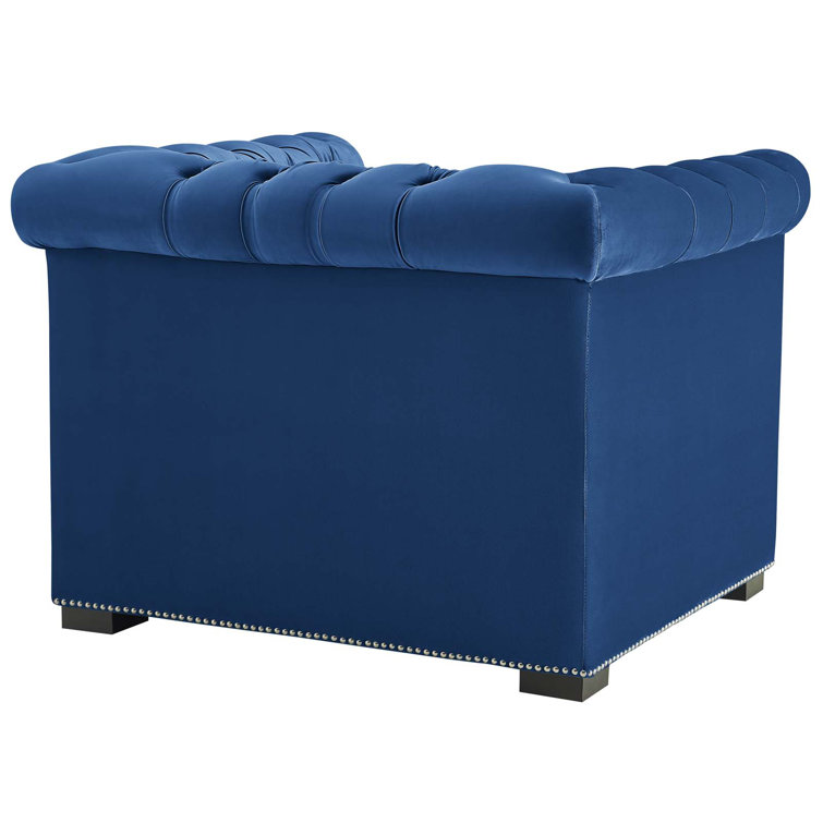 Elegant Midnight Black Velvet Chesterfield Armchair with Nailhead Trim
